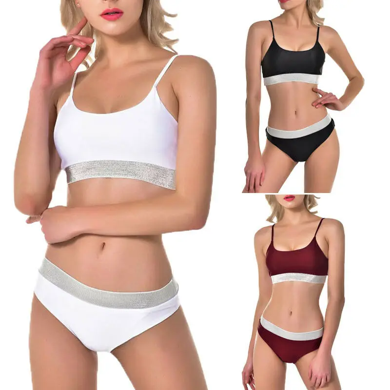 

Womens Sexy Glow Bling Bikini Push-Up Padded Swimwear Bathing Swimsuit Holiday Beachwear Two Pieces Sportswear