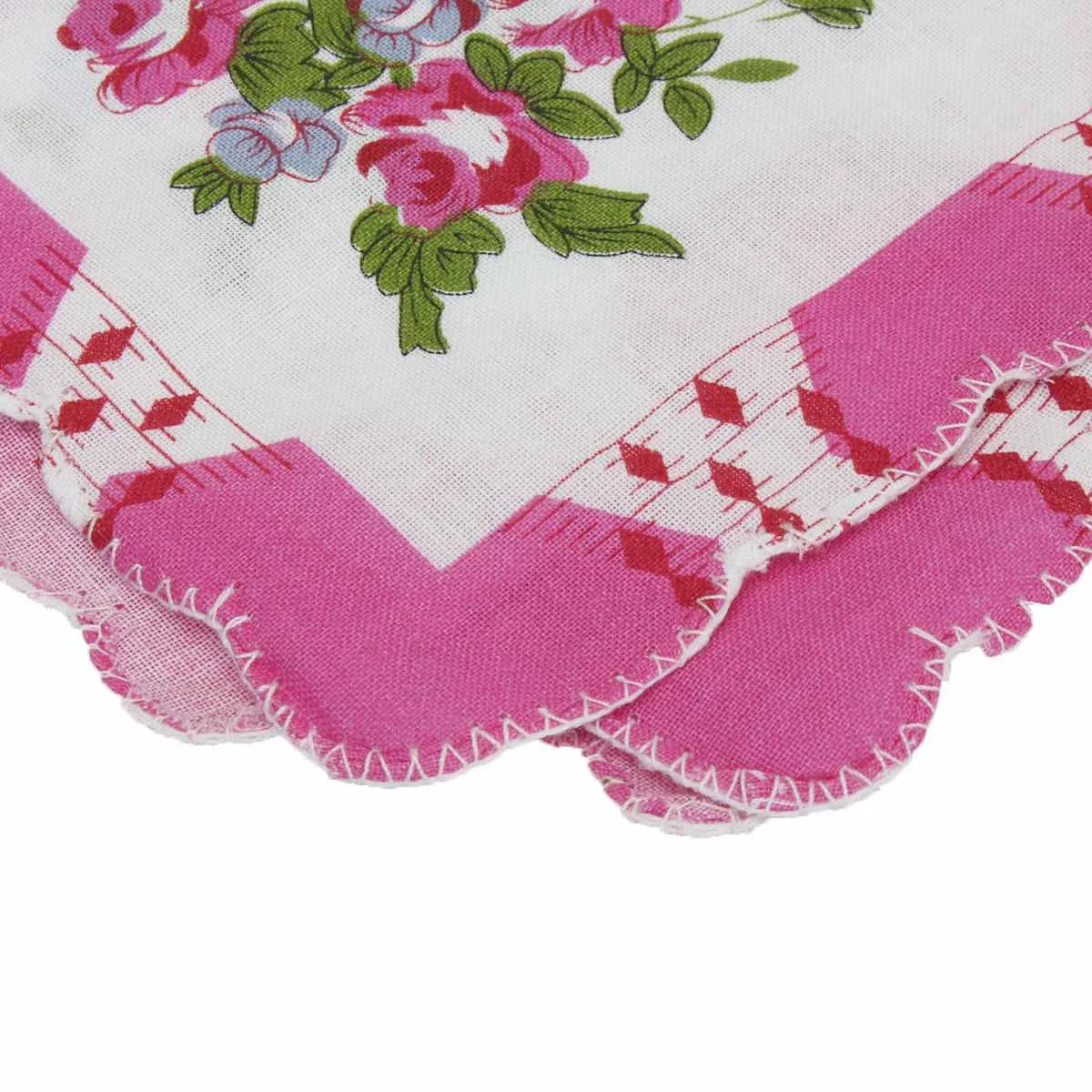 Paar Vintage Nieuw met Tags Roze &Geel Bloemen Borduurwerk Dames Hankies Zakdoeken Accessoires Sjaals & omslagdoeken Zakdoeken 