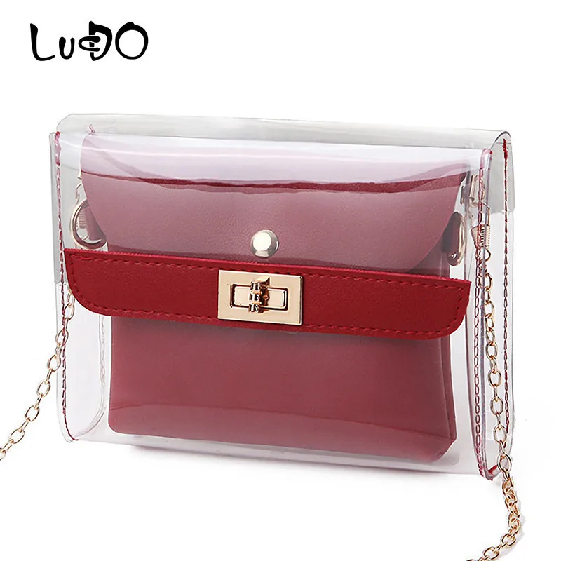 

LUCDO 2 PCS Set Transparent Clean Shoulder Bags Women Mini Crossbody Bags Small Chain Clutch Phone Purse Bag Feminina Sac A Main
