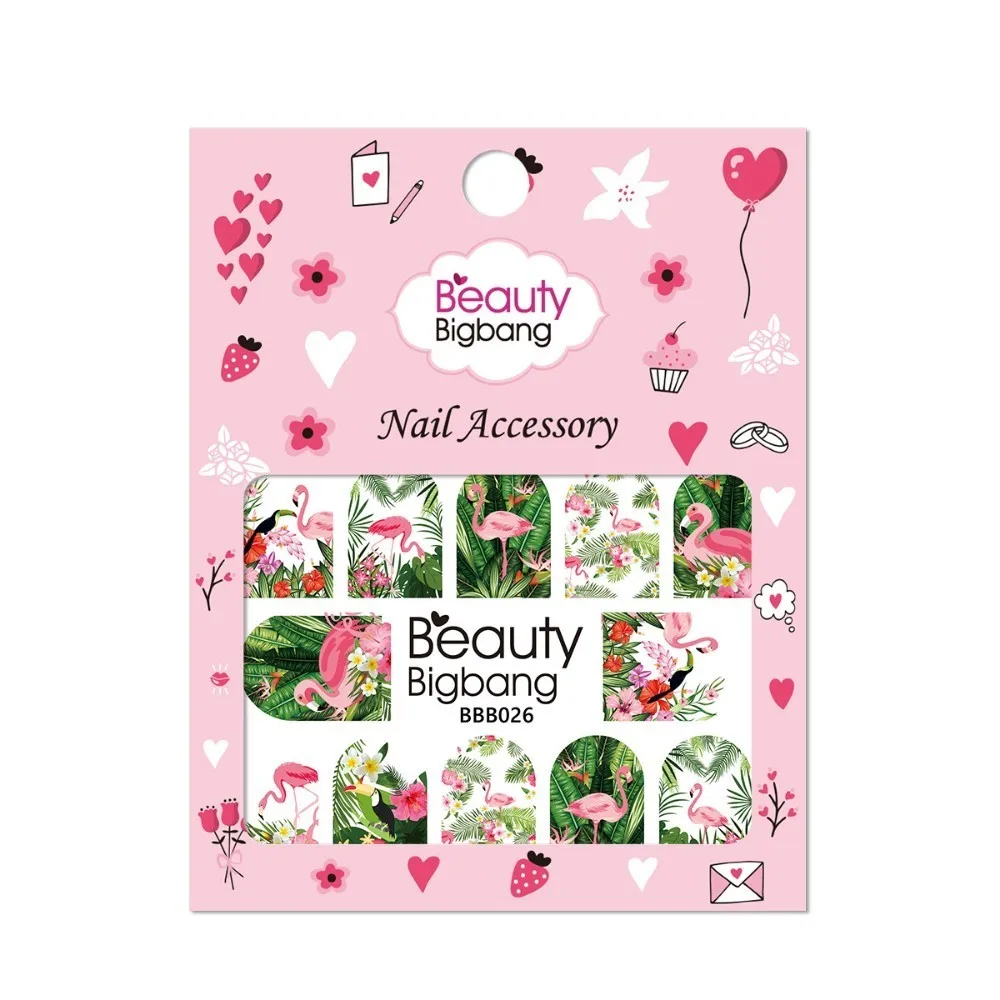 Наклейка для ногтей BEAUTYBIGBANG в виде фламинго растительное изображение