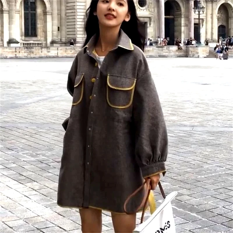 Rétro 2019 Décontracté Femmes Automne Coffee Printemps Vadim Veste vent Lâche Section Longue Manteau Femme Coupe De Long Color P850 Mince YnY8qrx