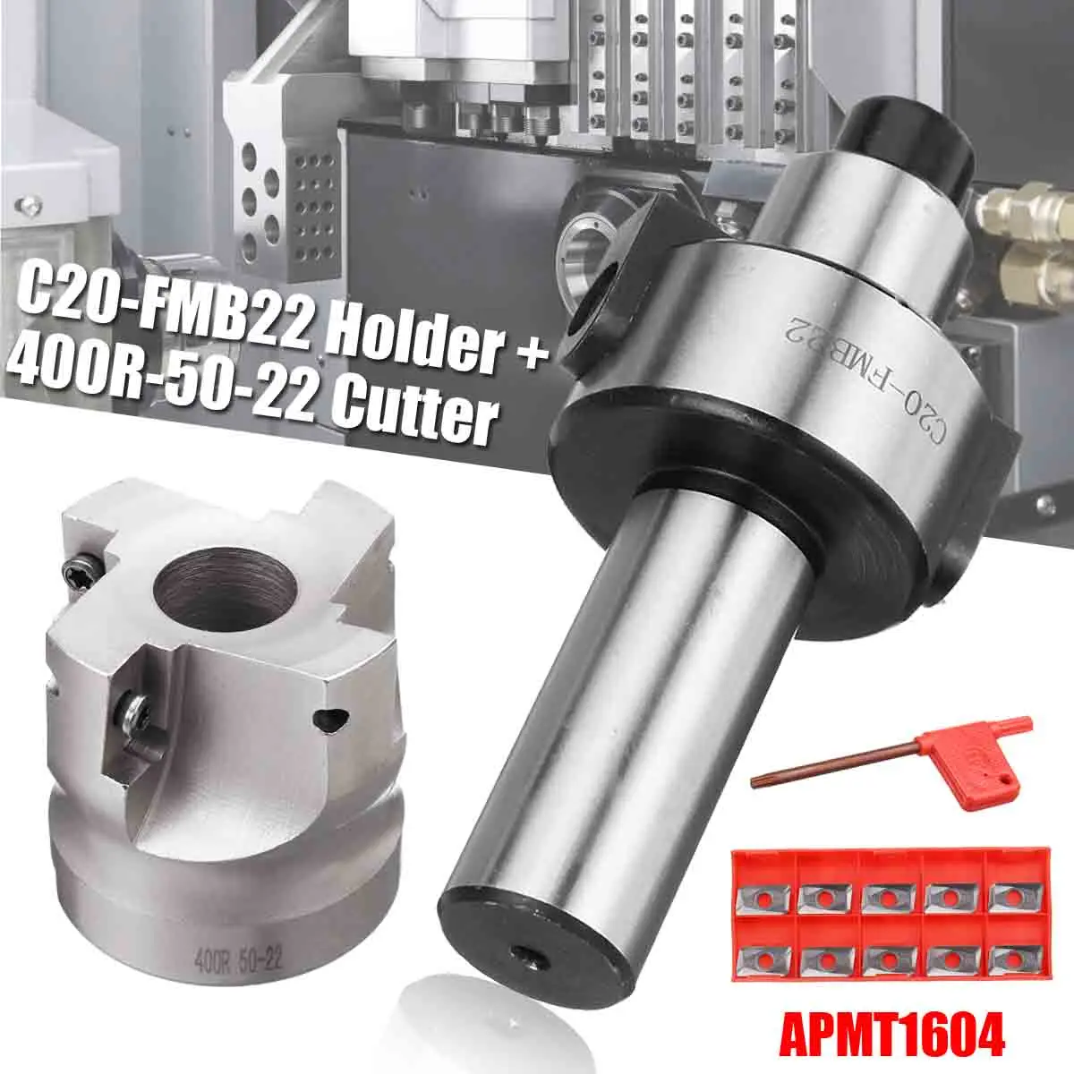 

WOLIKE C20 FMB22 Face Milling CNC Cutter BAP400R-50-20 Cutter With 10pcs APMT1604 Carbide Inserts CNC Tool