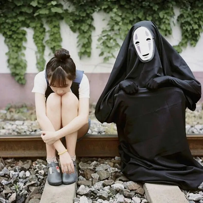 

Carnival No Face Man Spirited Away Cosplay Costume With Mask Gloves For Halloween Costume Anime Miyazaki Hayao Faceless Cloak