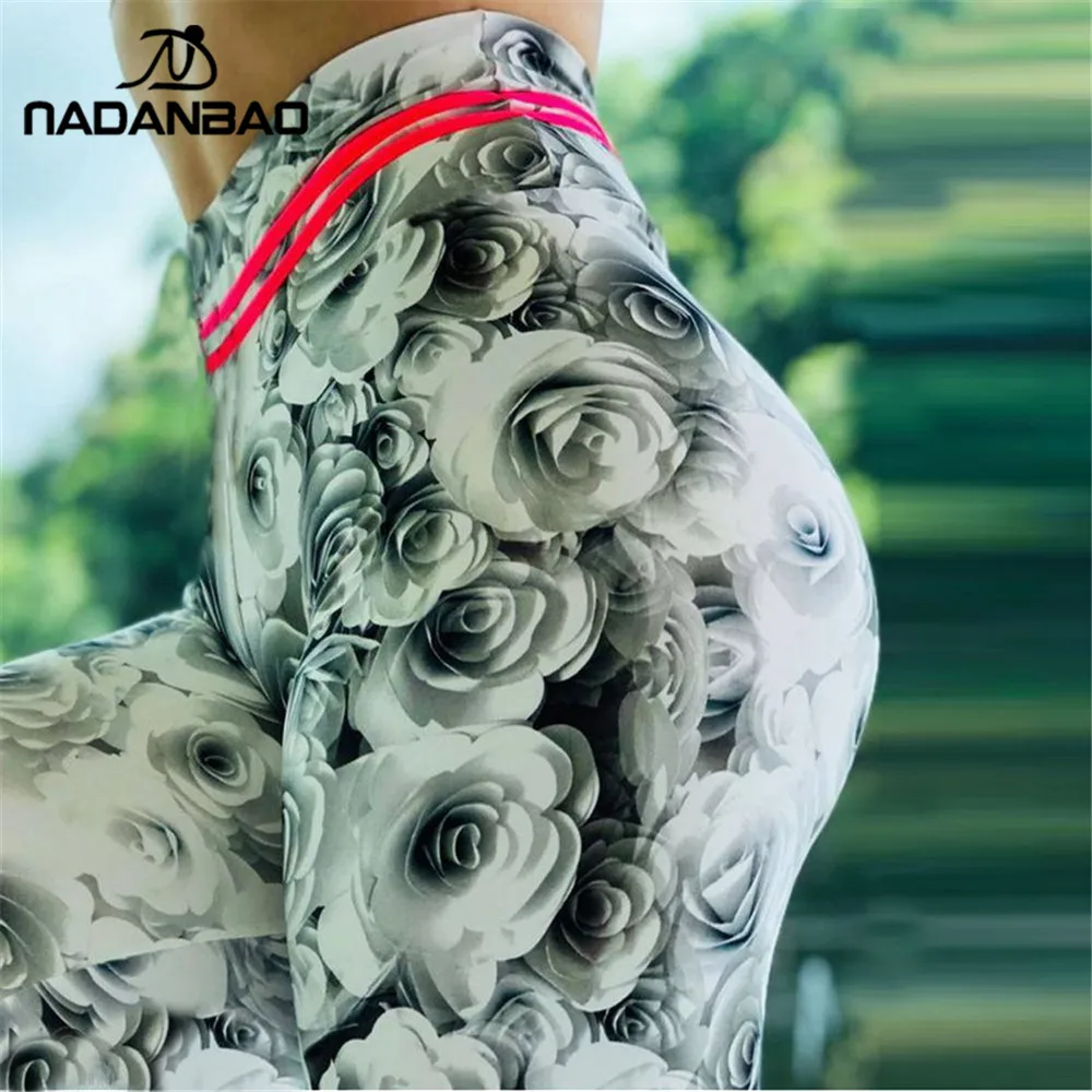 

NADANBAO Sexy Push Up Sporting Women Legging White rose 3D Print Fitness legging Workout legins High waist Plus Size