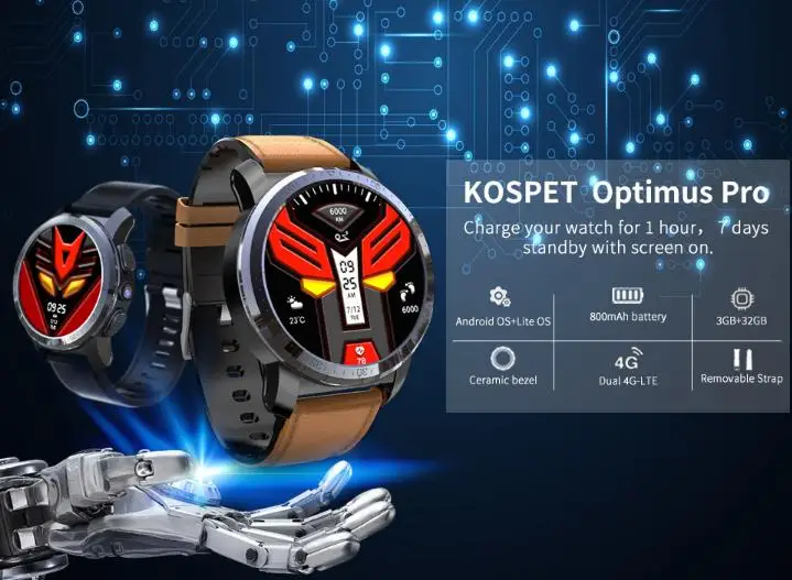  Kospet Optimus/ Optimus Pro Smartwatch Phone With GPS 4G Watch WiFi Android7.1.1 8.0MP Camera 2GB 1