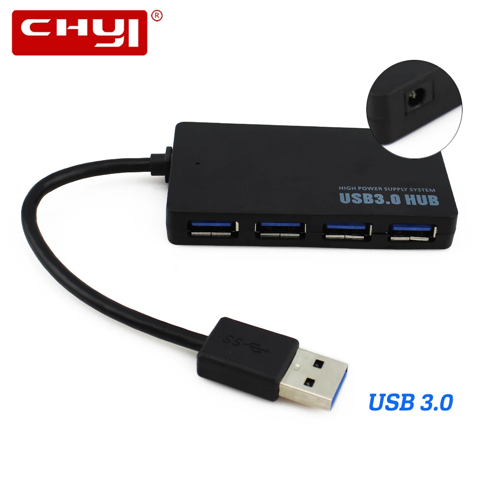 

CHYI 4 Port USB 3.0 Hub Multi USB3.0 High Speed Splitter Adapter with DC 5V/2A Power Supply Port For PC Laptop Phone Accessories