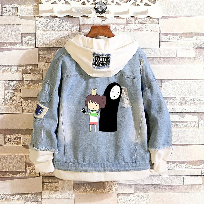 Skup Anime Totoro Jeans bluza z kapturem w stylu Harajuku 3D drukuj Spirited Away bluza z kapturem Cosplay człowiek bez twarzy kurtka dżinsowa A9019