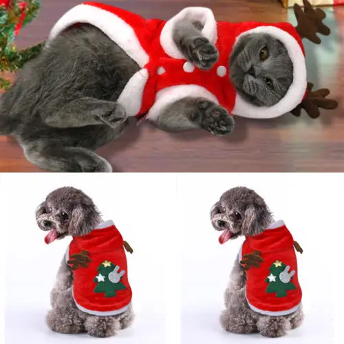 Горячие Милый Рождественский костюм для мелких животных кота собаки Санта пушистое пальто рубашка костюм XS-XL плюс Размеры