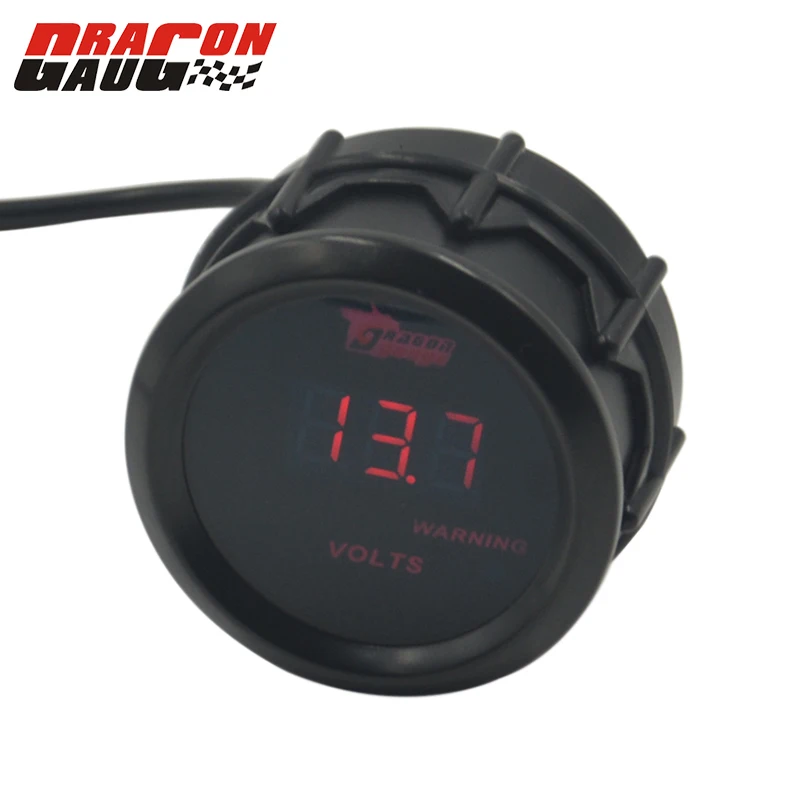 Dragon Gauge 52mm Black shell Red led Backlight 12V Car Motor Racing Refit Voltmeter Warning