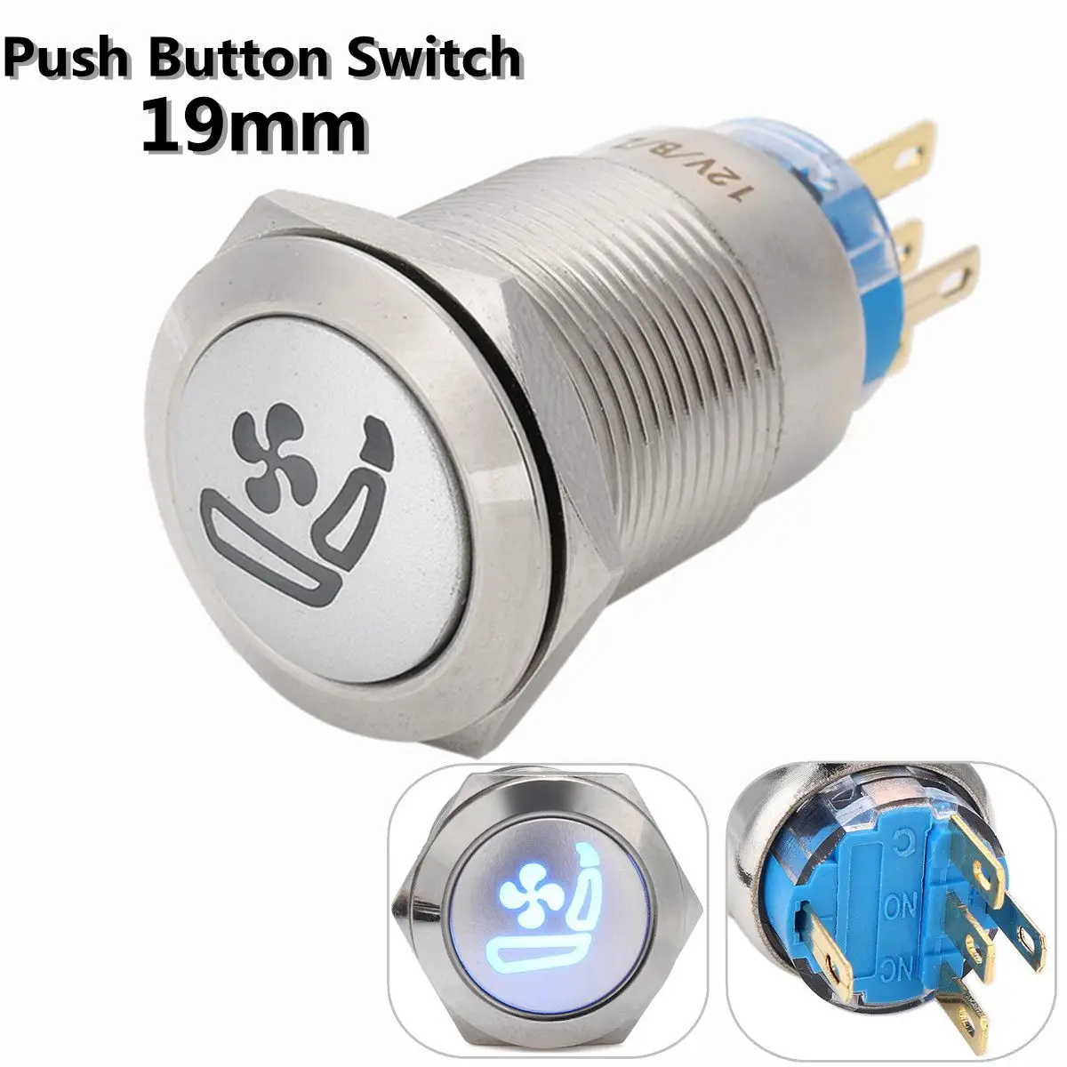 

19mm Car Push Button Switch Seat Ventilation Fan Air-condition Switches Self-locking Type Waterproof