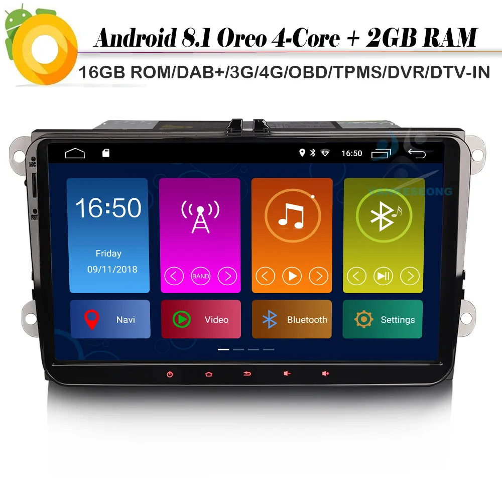 

9"DAB+Android 8.1 Autoradio Bluetooth WiFi 4G DVR OBD Car GPS Navigation Player for VW Passat CC Golf Mk5/6 Jetta Polo MK5/6R T5