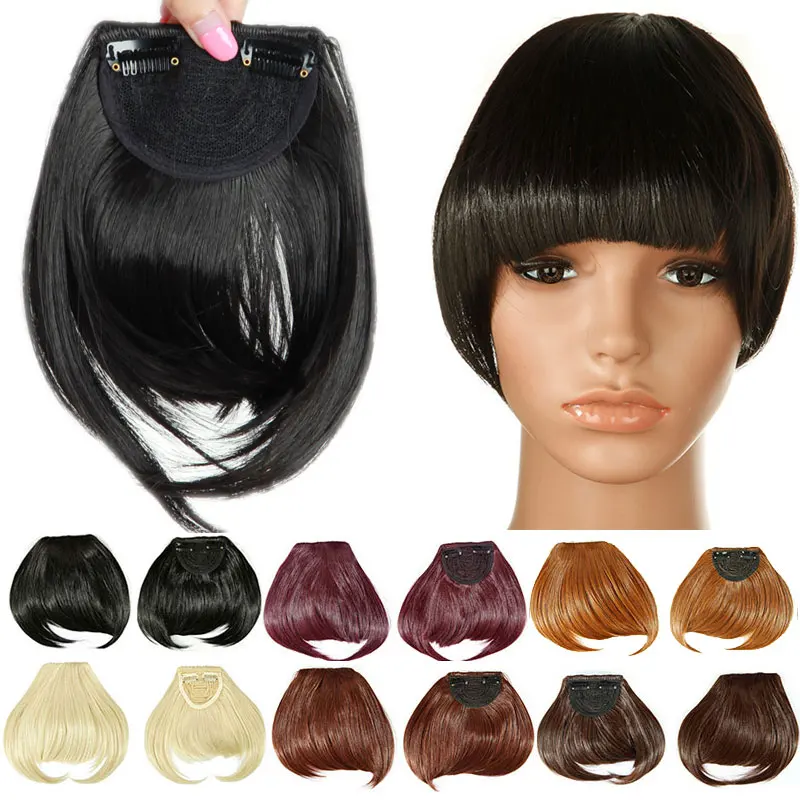 SNOILITE Women Synthetic Clip In blunt Bangs Fringe Hair Extensions