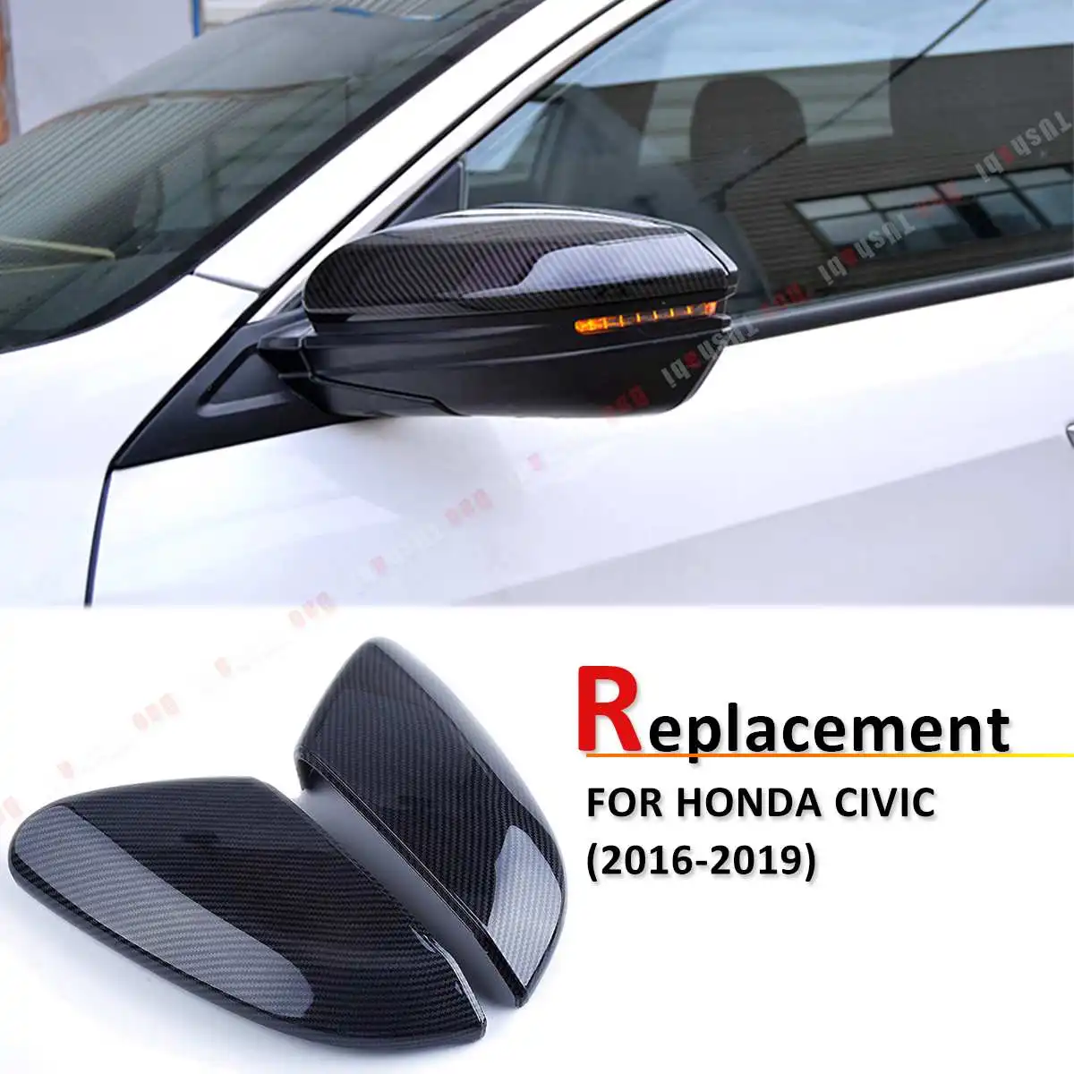 

Replacement / Sticker Carbon Fiber Style Rear View Side Mirror Cover ABS Rear Wing Caps Fit for Honda for Civic 10th 2016-2018