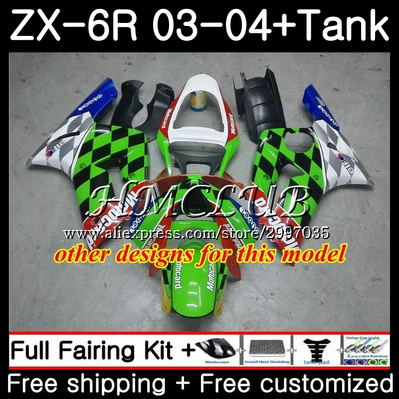 Красный популярный комплект + бак для KAWASAKI NINJA ZX600 ZX636 ZX 6R 2003 2004 56HC.17 636 6 R 600CC ZX6R 03 04