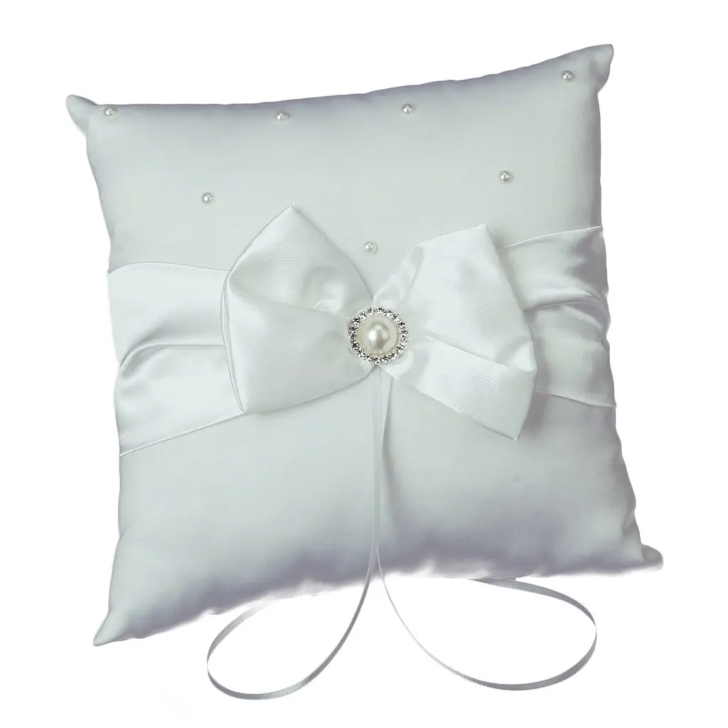 

Elegant Satin Bowknot Wedding Bridal Ring Bearer Pillow Cushion New -Ivory