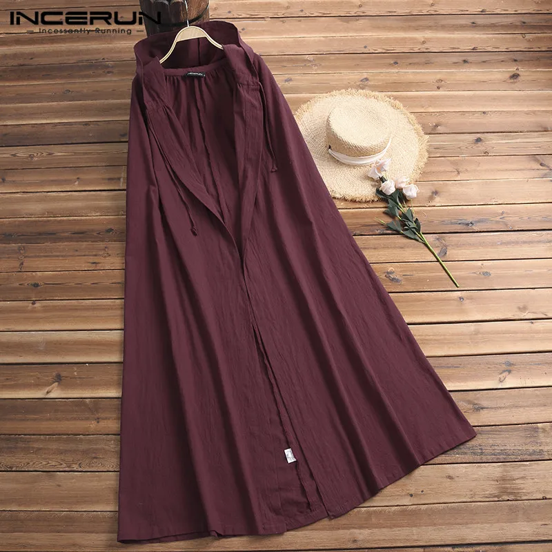 

Retro Women Capes Hooded Ponchos Long Cloak Poncho Coat Trench Open Stitch Capas Femininas Female Medieval Tops Big Overcoat