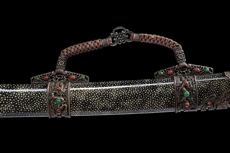 Китайский меч прямой клинок династии Тан дамасский сложенная сталь и глина