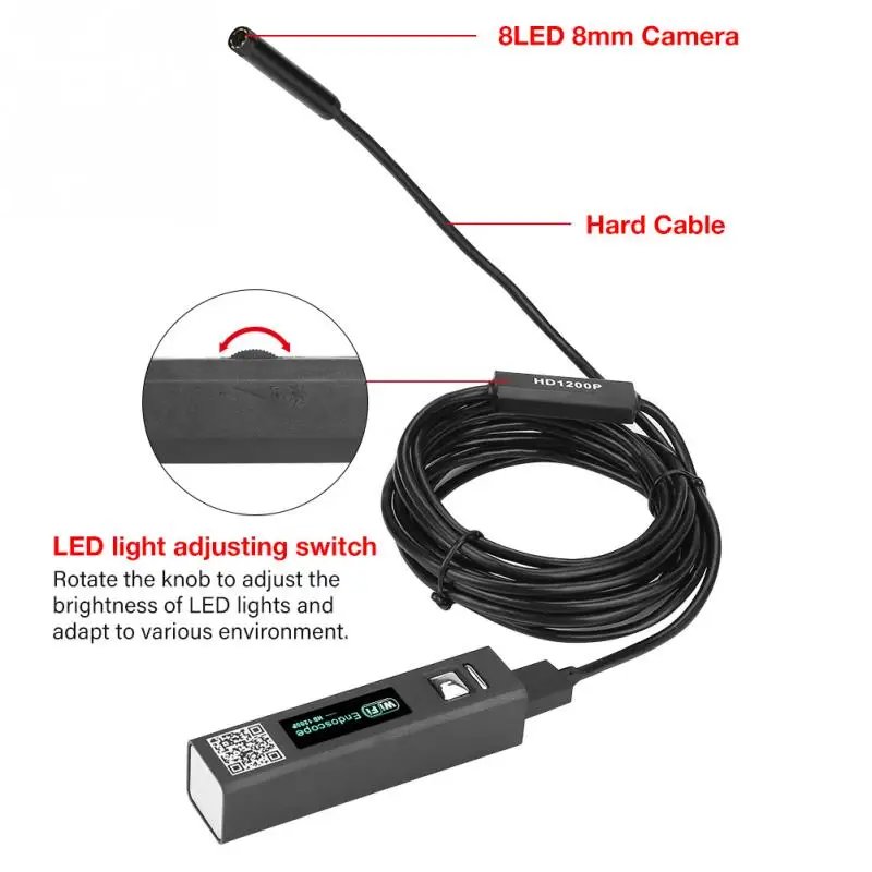 Инспекционная камера F150 1200P 8LED WiFi эндоскоп 2MP HD Бороскоп USB IP68 Водонепроницаемый