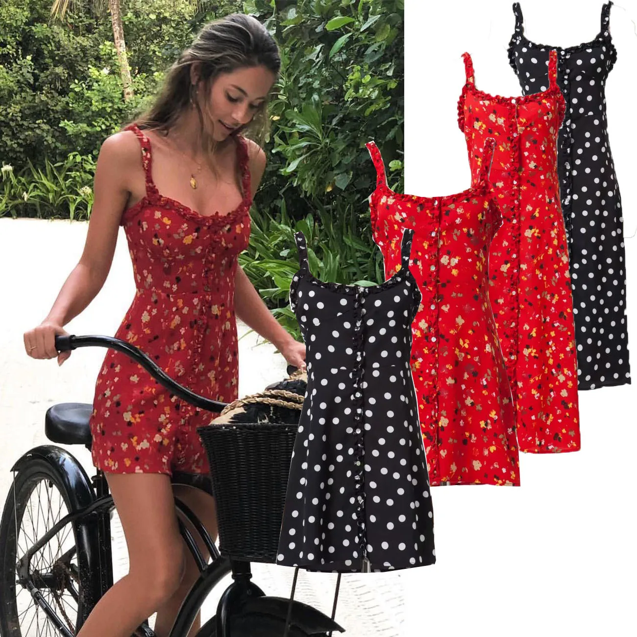 

Mini Casual Cocktail Party Fashion Beach Floral Dress Women Summer Spagehtti Strap Dress