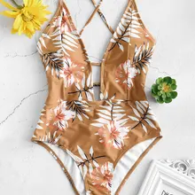 Цветочный лист печати крест накрест мягкий цельный купальник