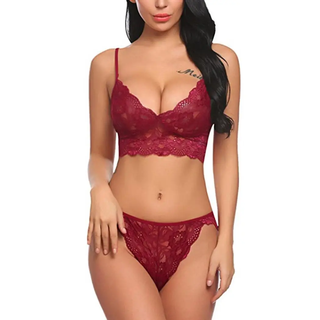 Для женщин сексуальное женское белье комплект 2 шт. кружево Bralette трусики
