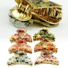 Комплект из 4 предметов заколки-крабы для волос с цветочным принтом декоративные маленькие свежие Акриловые Волосы Paw заколки челюсти зажимы Головные уборы заколки коготь шпильки