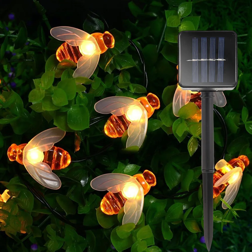 Günstige Solar Powered Nette Honig Bienen LED String Licht 20 LEDs 30 LEDs Fee Licht Outdoor Garten Zaun Terrasse Weihnachten girlande Lichter