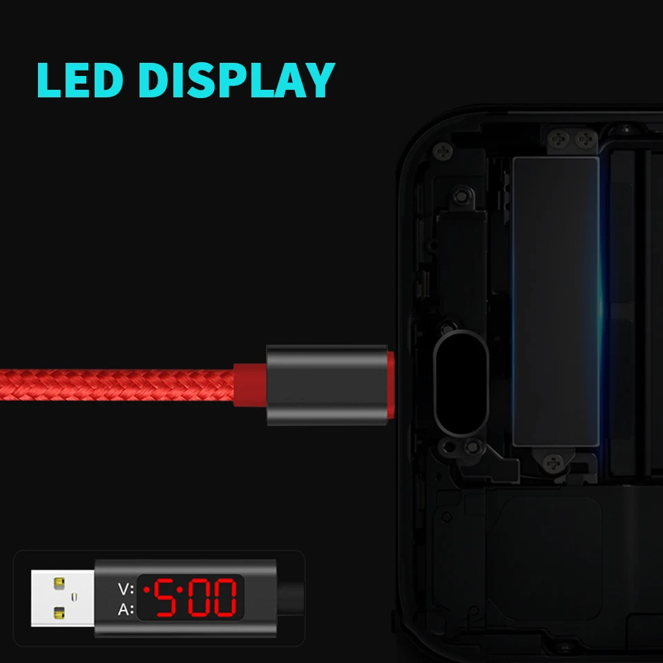 Зарядный кабель Micro USB Тип C нейлоновый Плетеный прочный шнур с отображением