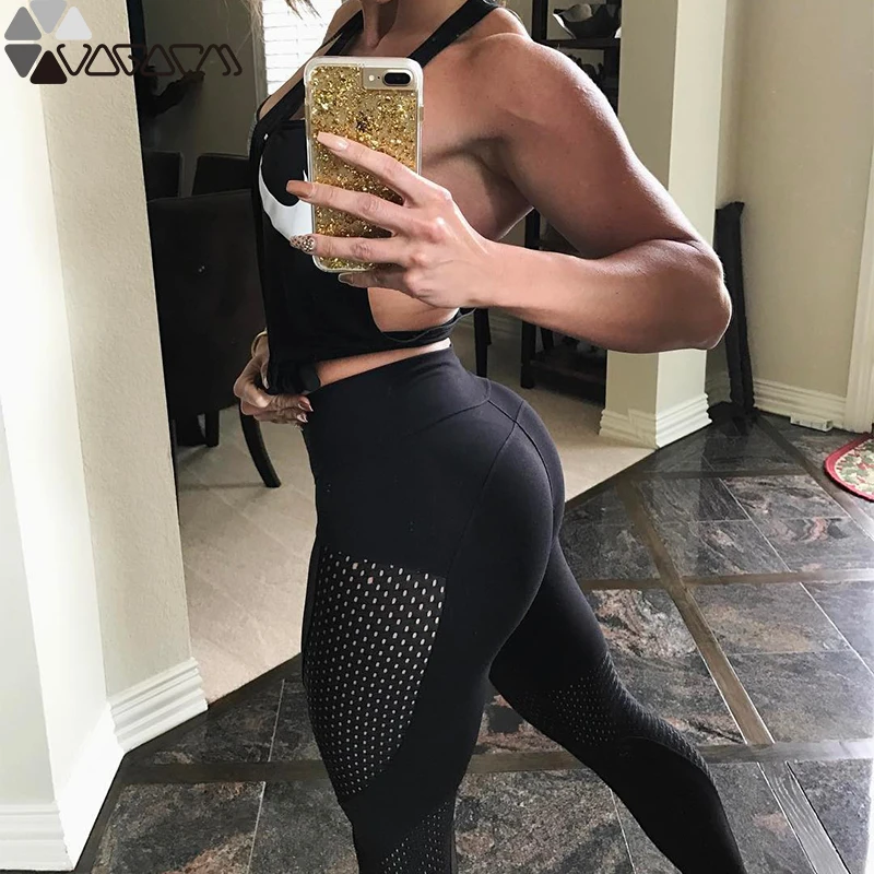 

Yoga Pants Mesh Leggings Active Women Fitness Wear Workout Sports Running Leggings Push Up Gym Mujer Elastic Slim Running Pants