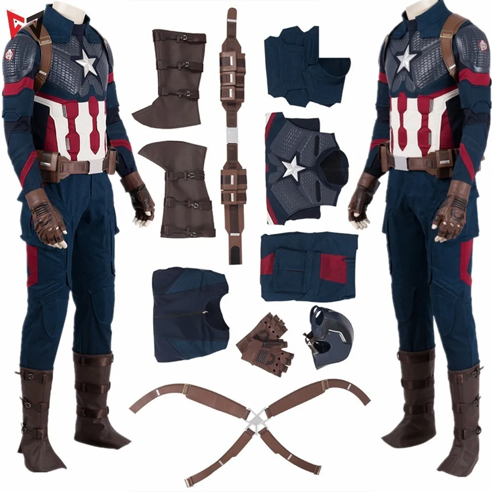 

Avengers 4 Endgame Captain America Cosplay costume Mask Steven Roger Vest Pants Top Halloween leather vest gloves set For Men