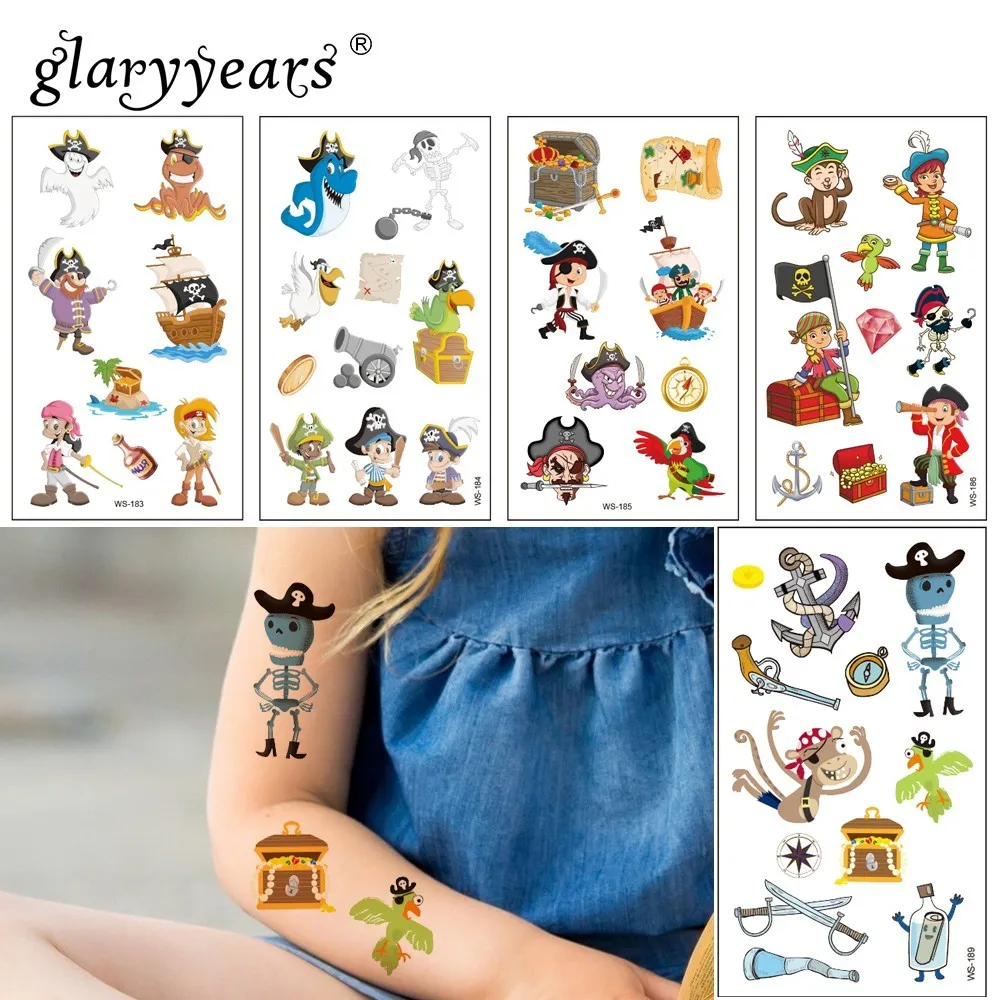 

glaryyears 1 Sheet Hot Temporary Tattoo Sticker Pirate Makeup Fake Tatoo Fashion Flash Tatto Waterproof Small Body Art For Child