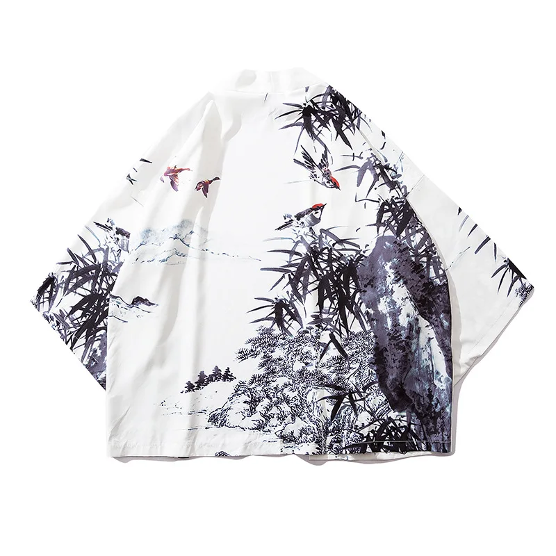

Japanese style shirt Chinese painting thin section loose kimono lapel casual jacket summer S-2XL