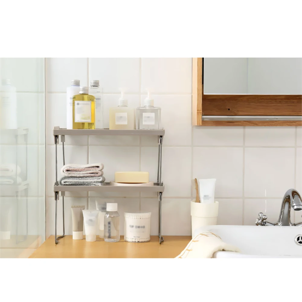 

Bathroom Kitchen Shelving Holder Foldable Storage Rack Superposition Shelf Single-layer Snap Type Multiuse Organizer for Home