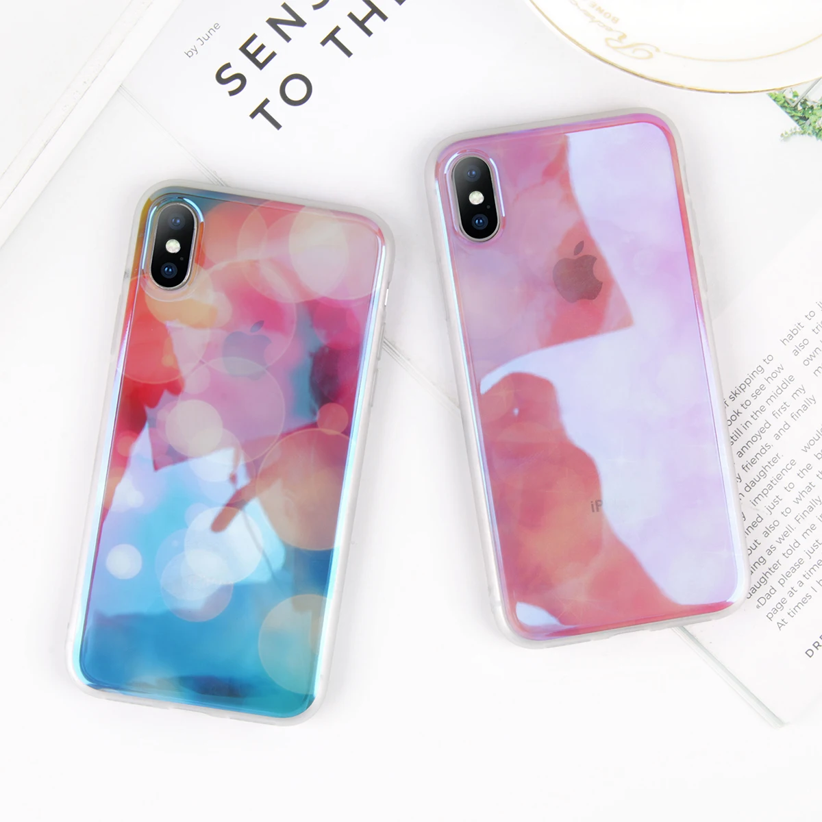 

KJOEW Glossy Shockproof Shell Colorful Speckle Back Cover Cute Simple Luxury Case For iPhone X 6 6S 7 8 Plus Funda Capa Coque