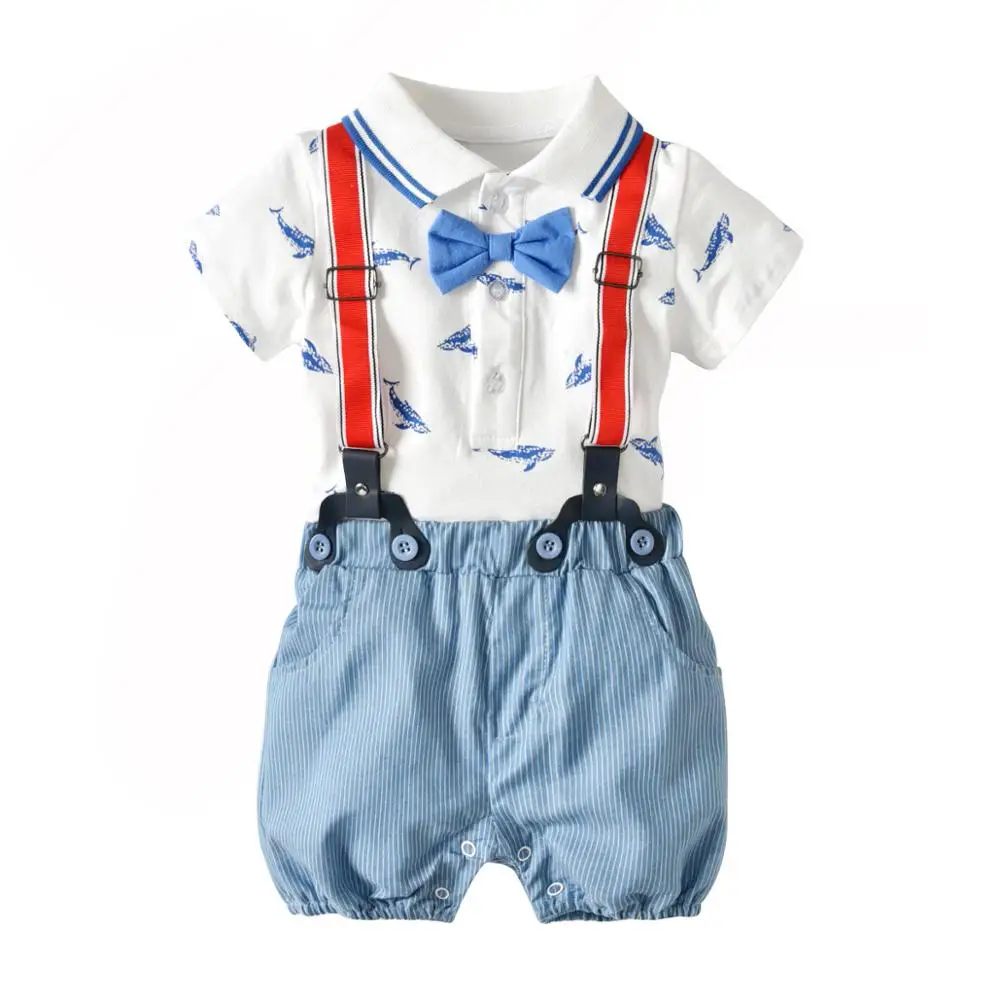 

VTOM Summer Baby Boys Sets Baby Short Sleeve Rompers Tops+Suspenders Shorts Pants Formal Sets Baby Infant Clothes XN79