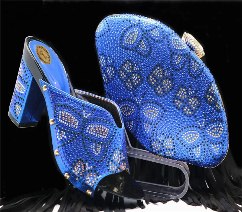 Hot Sale Italian Rhinestone Slipper Shoes And Bag Set For Party African Style Pumps 6CM Shoes ...