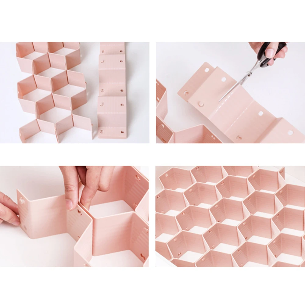 العسل مقسم أدراج التقسيم تخزين منظم الملابس الداخلية الجوارب اللوح DIY الشبكة البلاستيك درج فاصل