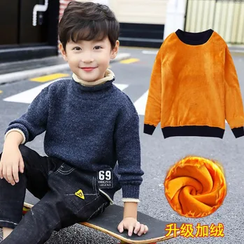 

Boy's sweater Children's high-necked cotton base sweaters plus pile coat thick Han edition of fashion