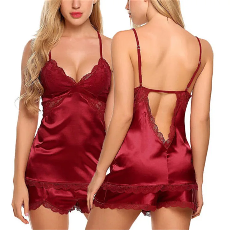 2 шт. Сексуальное Женское атласное кружевное цветочное нижнее белье Babydoll ночная