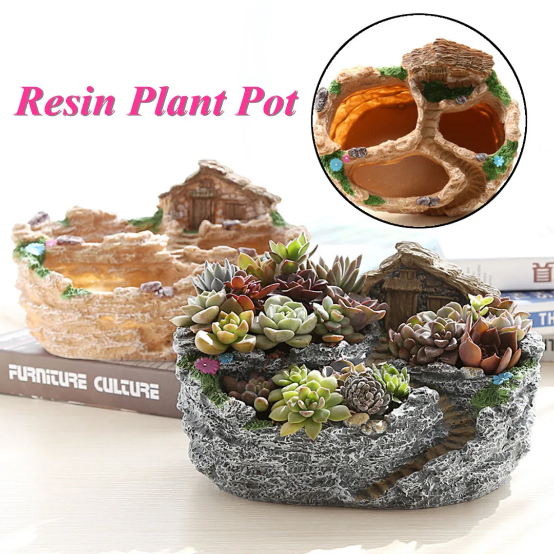 

JX-LCLYL Resin Garden Flower Planter Herb Cactus Succulent Plant Pot Box Home Decor