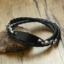 Мужской вдохновляющий браслет с гравировкой, кожаный тройной браслет с черной тесьмой и черный браслет