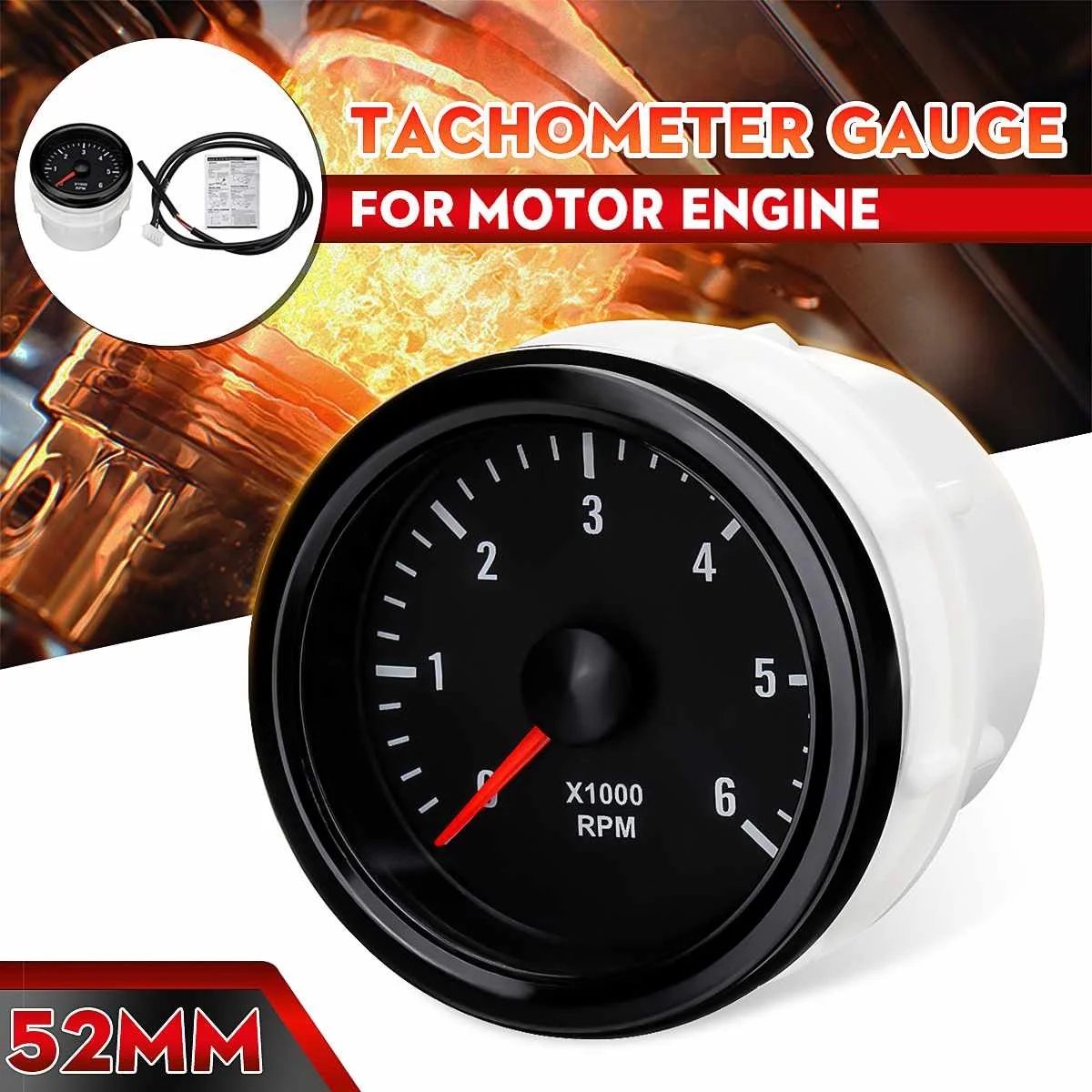 

1PCS Car 52mm 0-6000 RPM (On dash) White Electrical Tachometer Gauge For Diesel Motor Engine