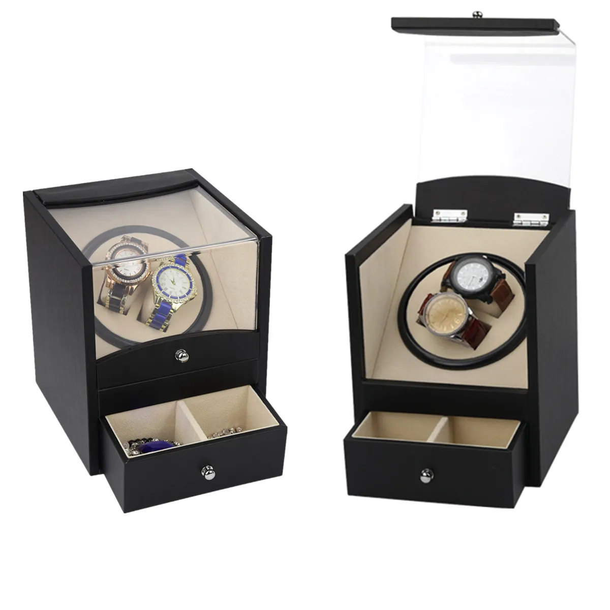 

U Leather Automatic 2+2 Mechanical Watch Winder Rotator Storage Case Display Box Organizer Automatic Rotation Silent Operation