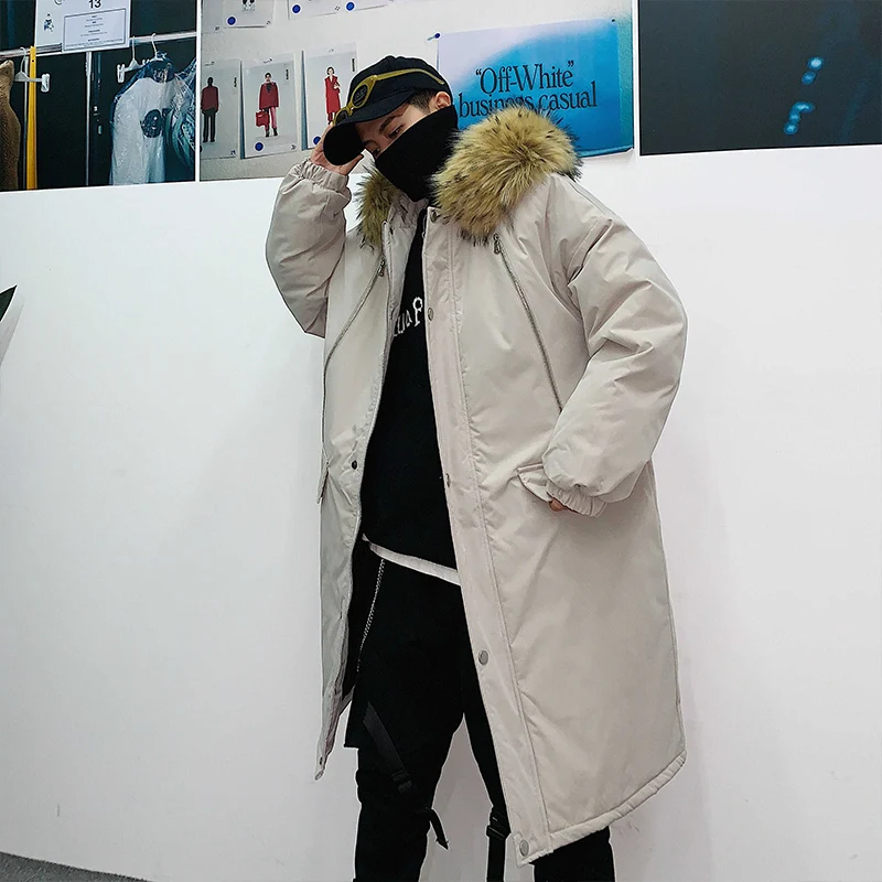 

2018 winter Men's wear new long Cotton-padded Clothes Loose large size Cashmere thickened Korean Edition causal Coat Male