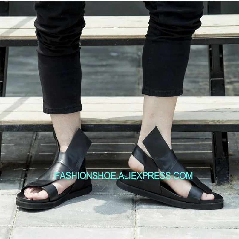 

Unique Designer Ankle Gladiators for men Flats White Black Slippers Rome Style Man Casual Sandals Leisure Slip on Sandalias
