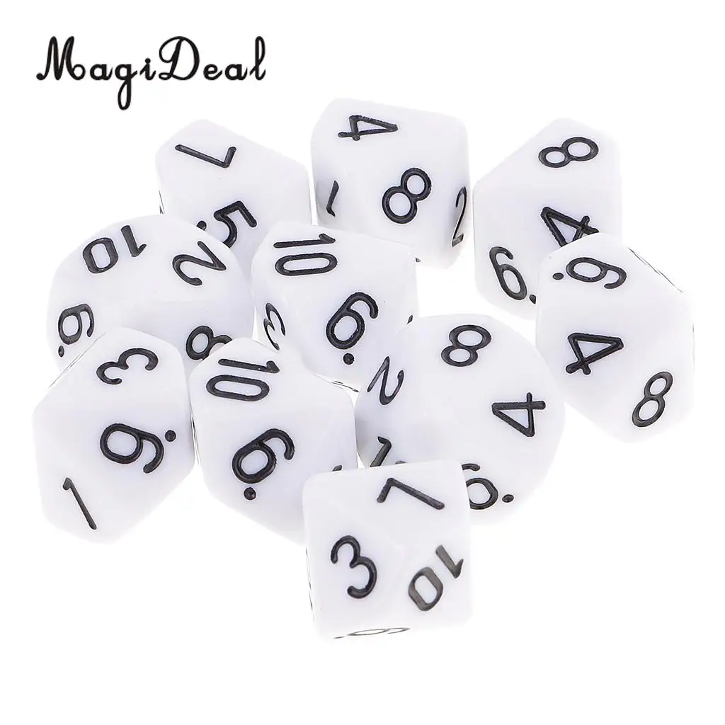 MagiDeal 10 шт. кубиков D10 многогранные кубики для игр Белый День рождения подарок Паб