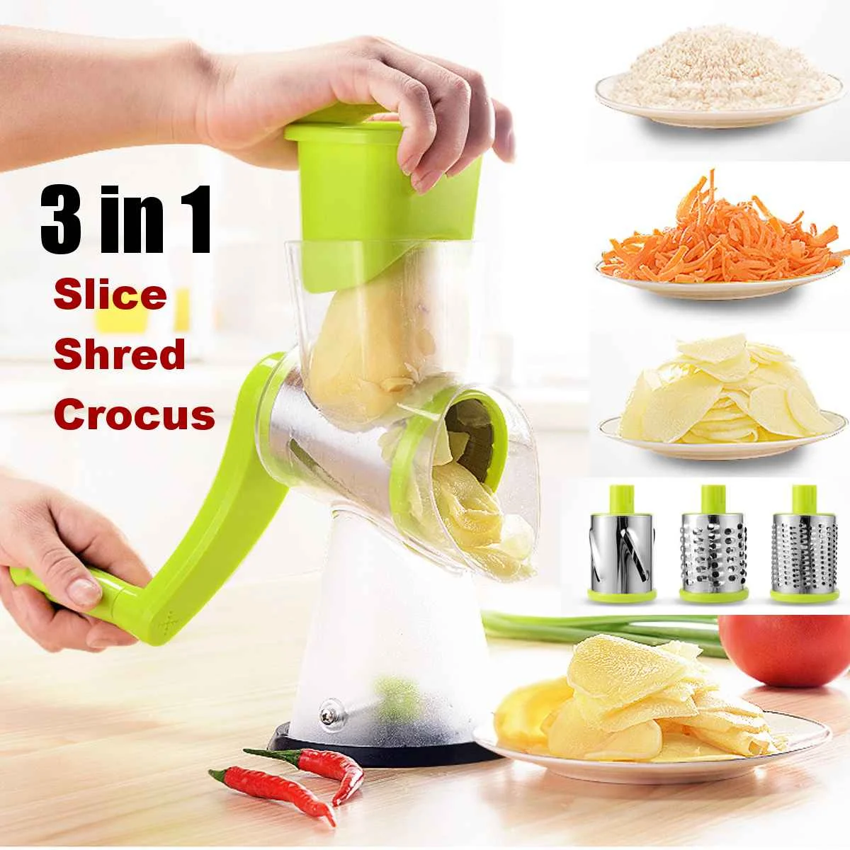 Billig Roller Gemüse Hobel Cutter Kartoffel Chopper Karotte Reibe Abnehmbare 3 Edelstahl Klinge Nicht Slip Basis Fleischwolf