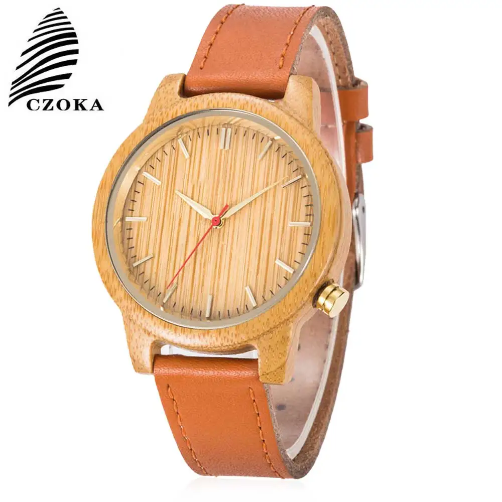 

CZOKA Men's Wrist Watches Leather + Natural Wood Fashion Mens Watches Top Brand Luxury Quartz Watch Men Casual