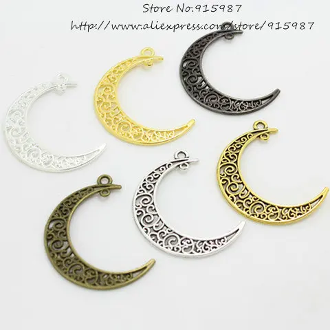 Sweet Bell 30 pcs/Lot 30*39mm Six colors Vintage Metal Alloy Hollow Moon Charms Jewelry Diy Pendants Findings 3A295