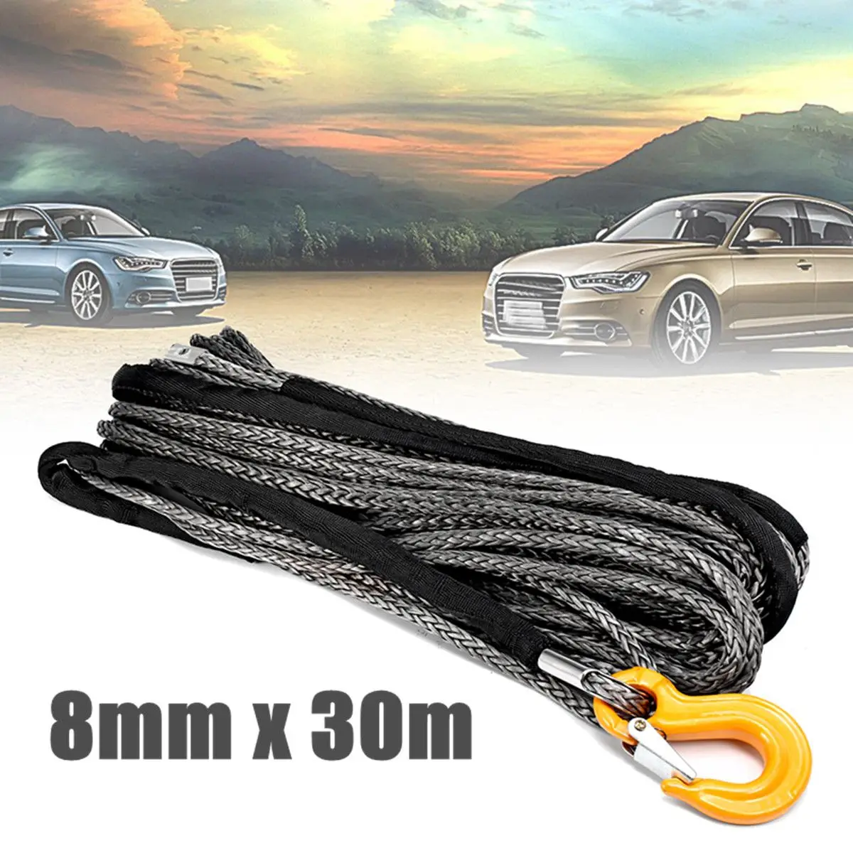 

30m Winch Rope String Line Cable with Sheath Gray Synthetic Towing Rope Car Wash Maintenance String For ATV UTV Off-Road